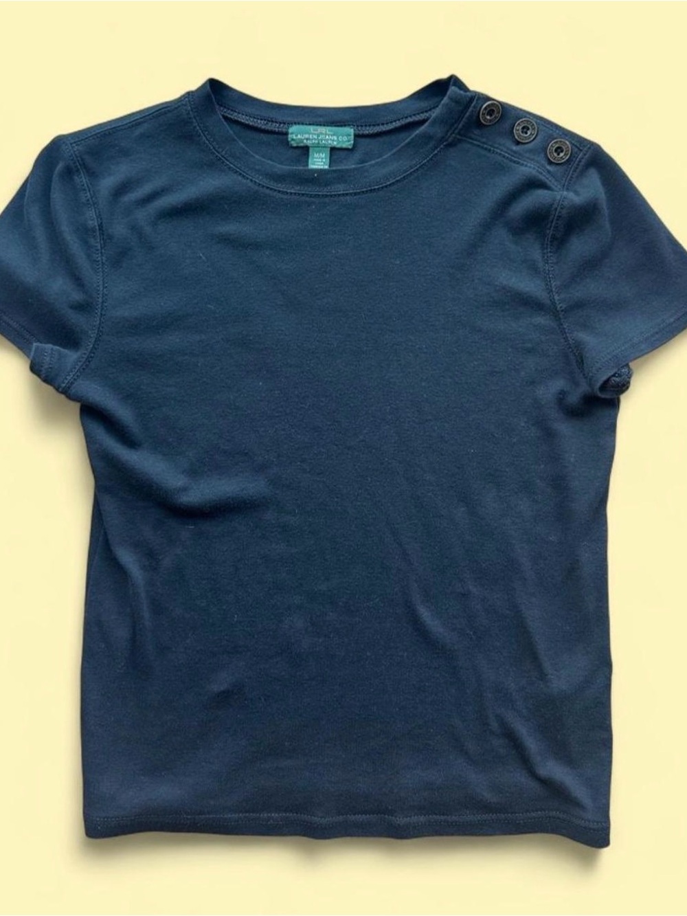 Ralph Lauren Navy Short Sleeve Tee with Shoulder Buttons